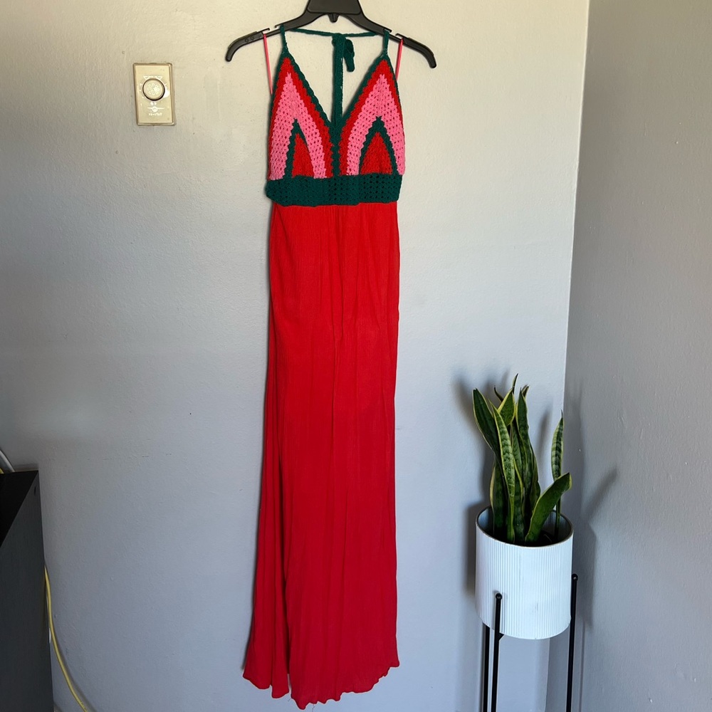 GB halter maxi dress with crochet bodice